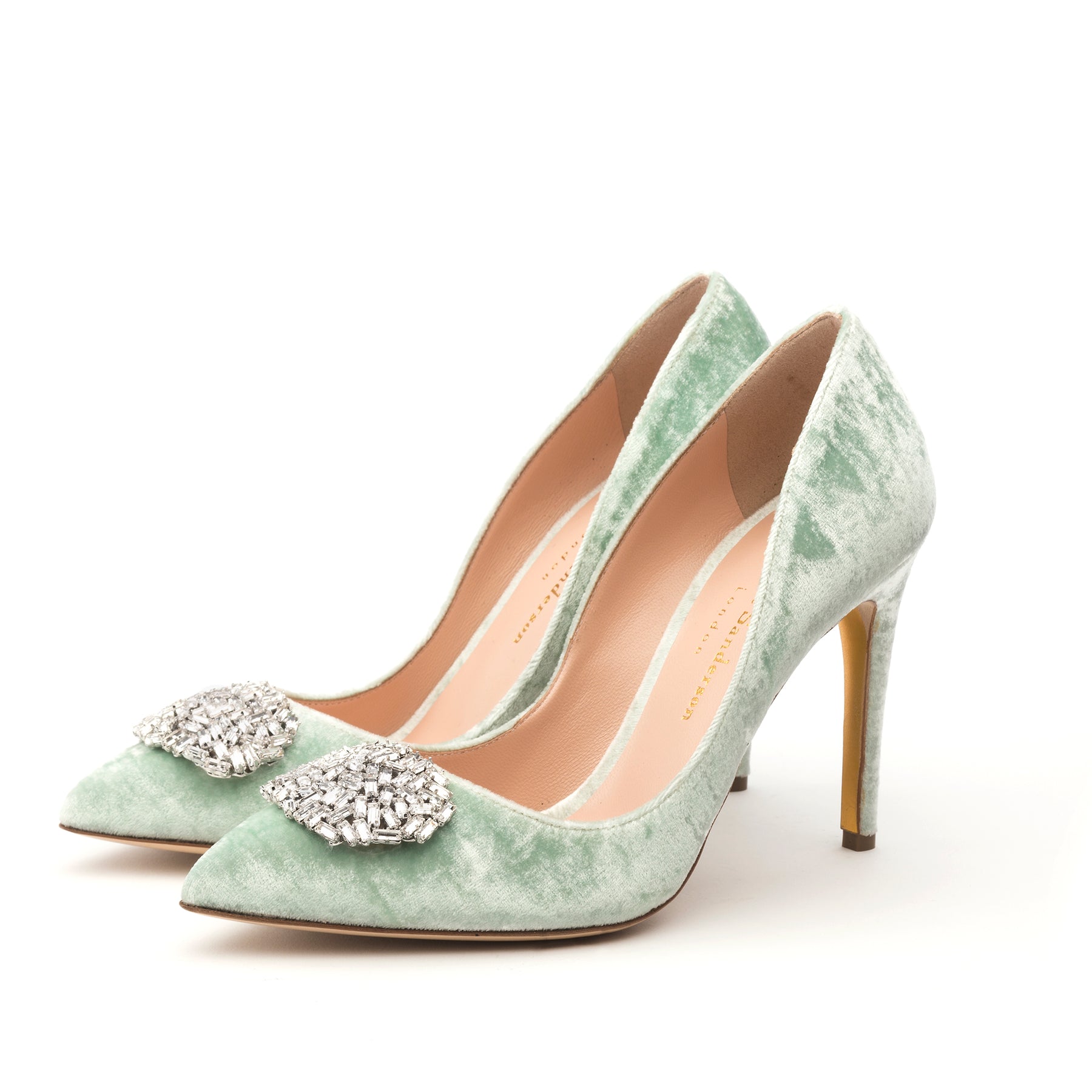 Rupert Sanderson New Malory Crystal in Mint Velvet Blue Green