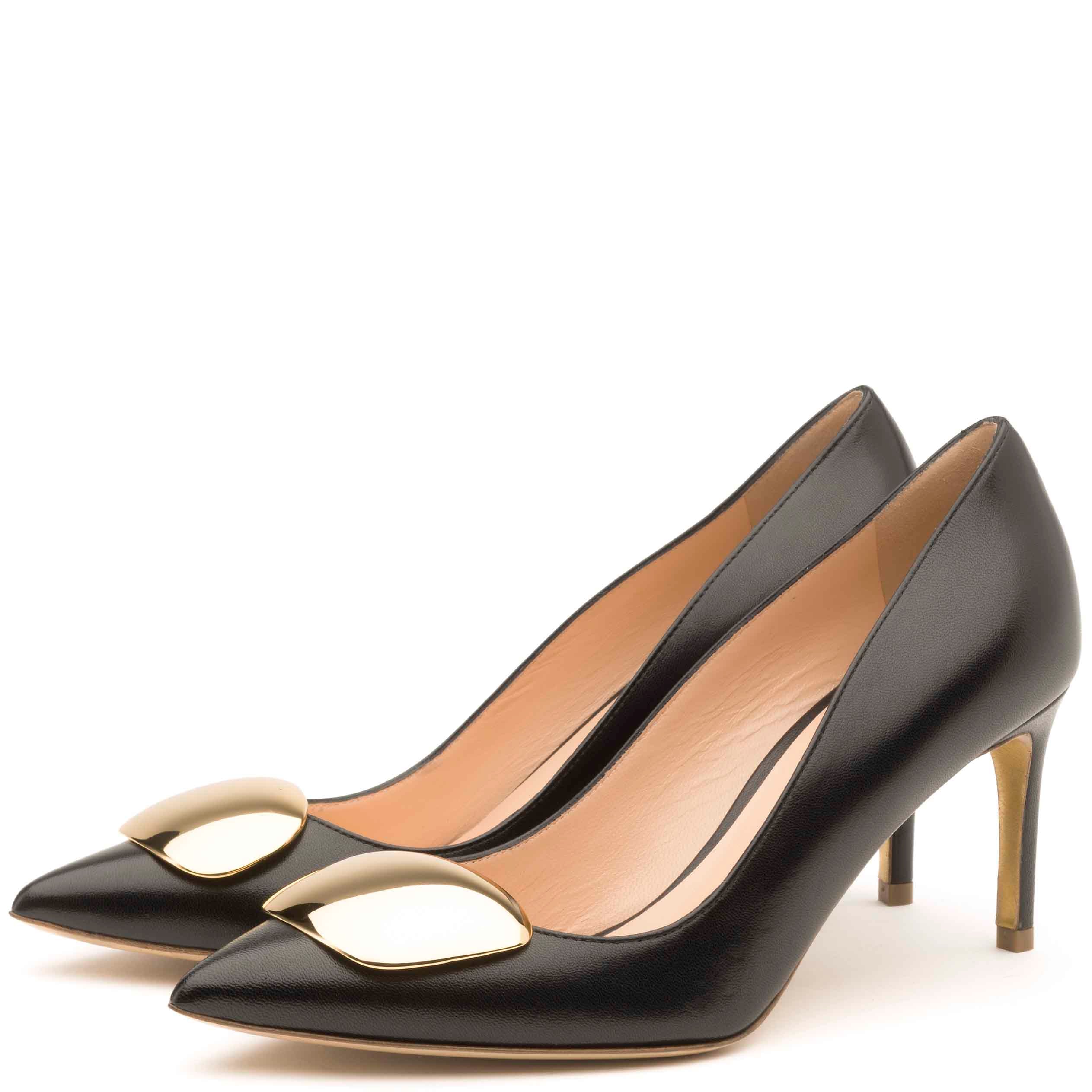 Rupert Sanderson Nada in Gold Pebble Black Nappa Black