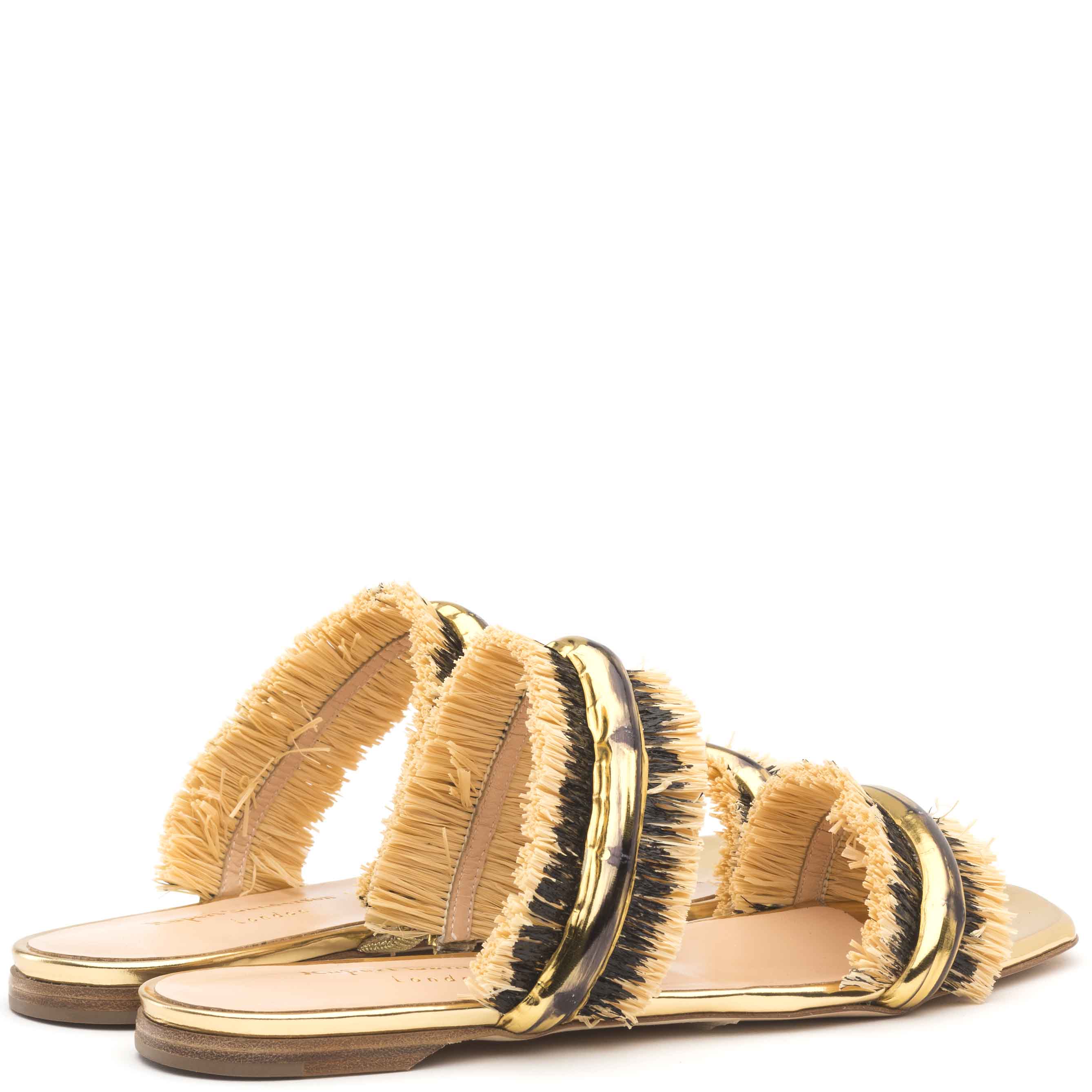 Rupert Sanderson Azalea in Gold Mirror Black Raffia Metallics