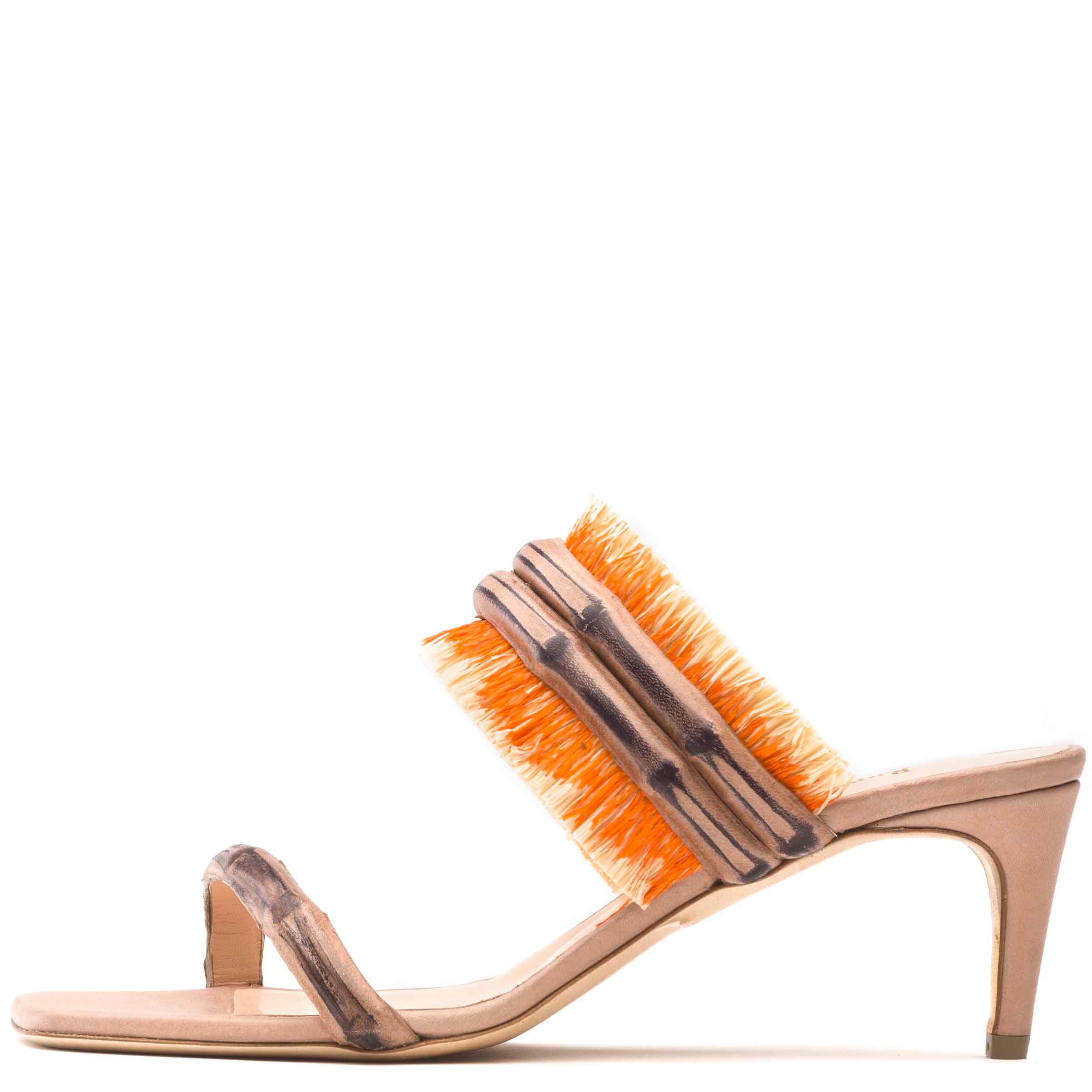 Rupert Sanderson Anzio in Oyster Nappa Orange Raffia Brights